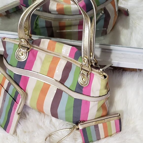 COACH POPPY Stripe Handbag set - Picture 2 of 5
